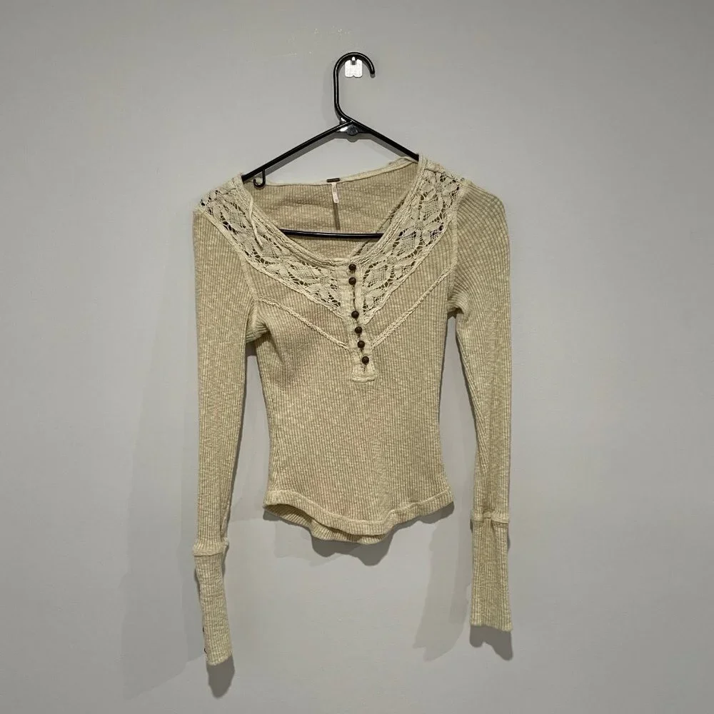 Free People Women's Cream Woman Long Sleeve Top Size XS